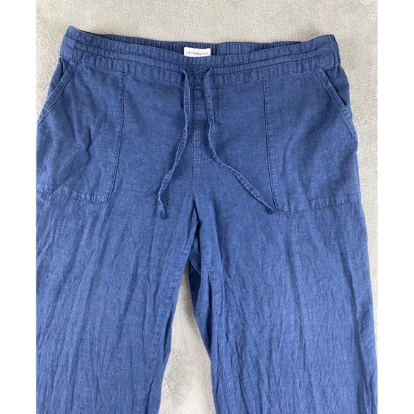 Liz Claiborne Womens Blue Linen Blend Wide Leg Crop Pants Sz M Drawstring Waist - Picture 2 of 11